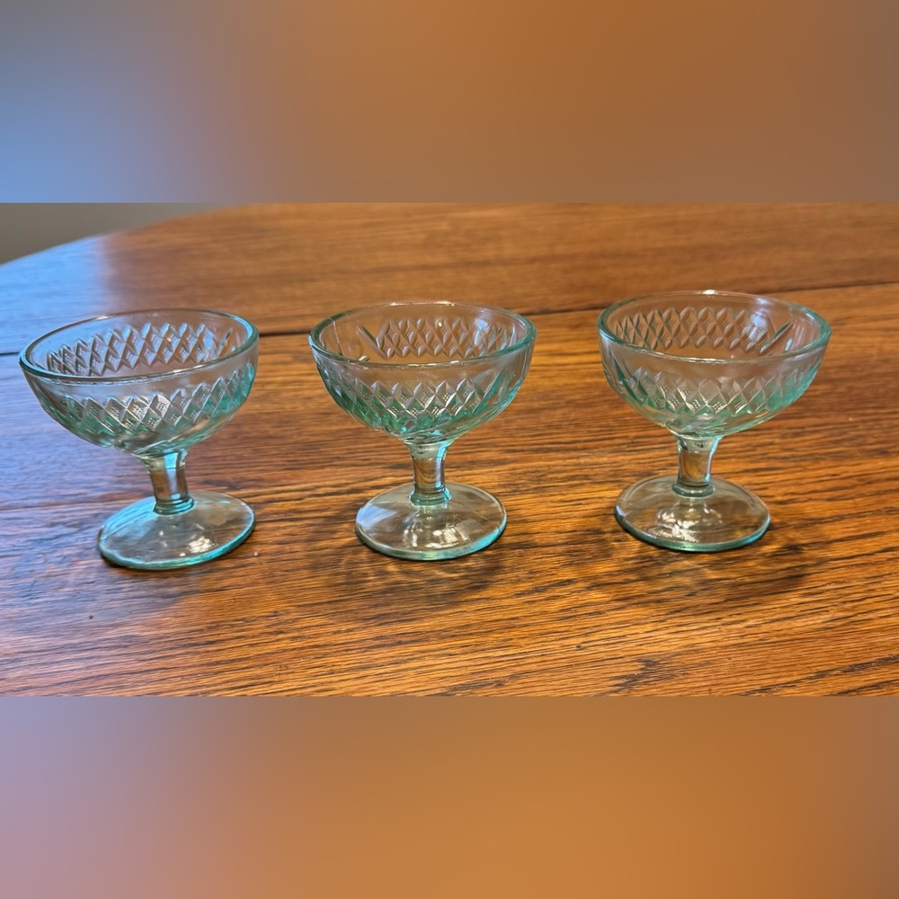 Antique Floral and Diamond Band DEPRESSION GLASS  Set of 3 dishes
